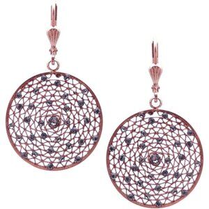 Catherine Popesco Dark Grey Swarovski Crystal Round Filigree Gold Earrings NEW